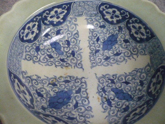 古伊万里 成化年製 青磁 染付 深鉢 [B31460]