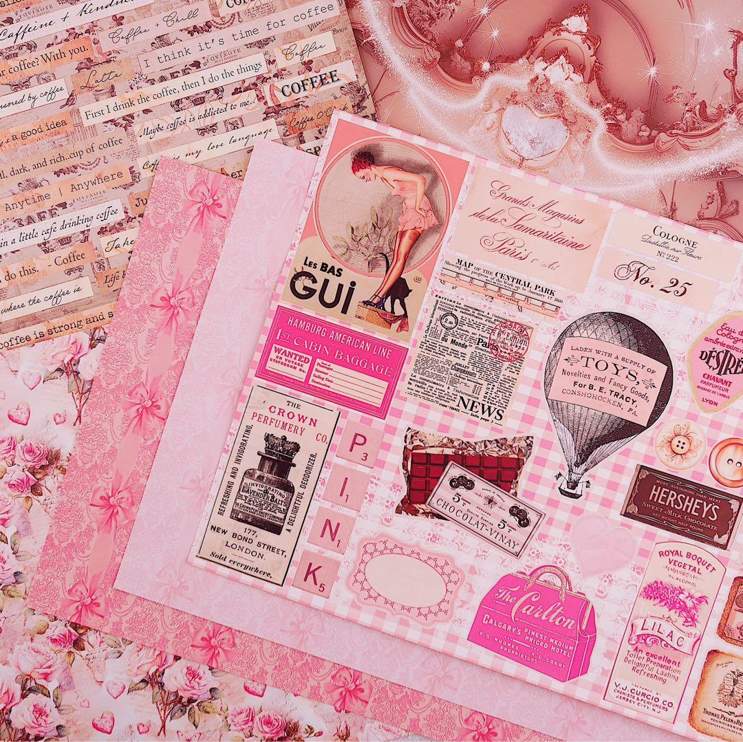 新作①ラブレター♡A4デザインペーパー　80枚♡バレンタイン　コラージュ　素材