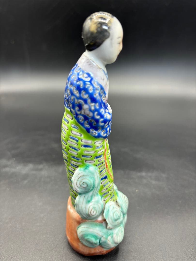 中国美術 古玩 色絵陶人形 陶器人形 高さ約15cm 置物 オブジェ 古董品