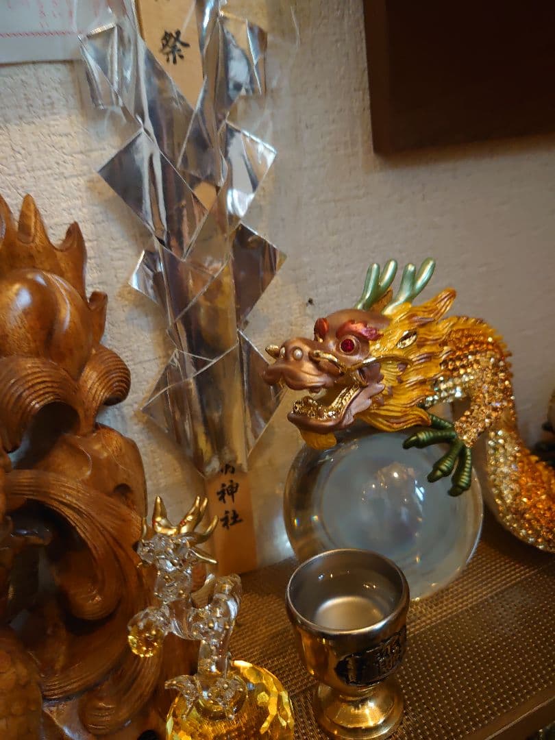 超開運 金運気 爆上げ⤴︎︎⤴︎︎ 龍 龍神 黄金龍 水晶 トルネード 龍置物