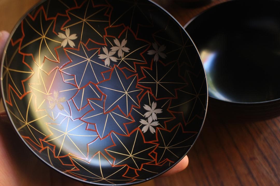 専用！風情ある糸目地に優美な雲錦蒔絵の映える煮物椀5点（検輪島塗雑煮椀