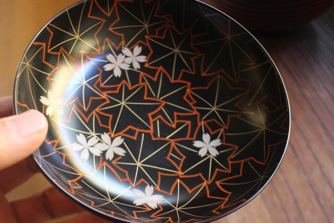 専用！風情ある糸目地に優美な雲錦蒔絵の映える煮物椀5点（検輪島塗雑煮椀