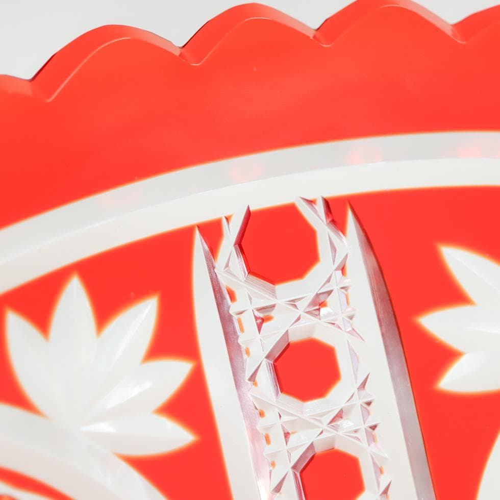 ボヘミアガラス 朱色 ボウル 32cm 花生け