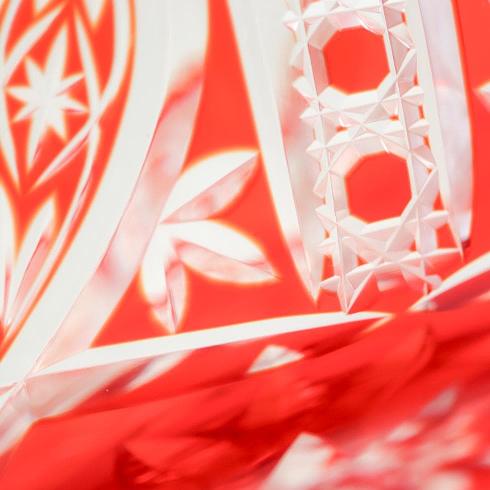 ボヘミアガラス 朱色 ボウル 32cm 花生け