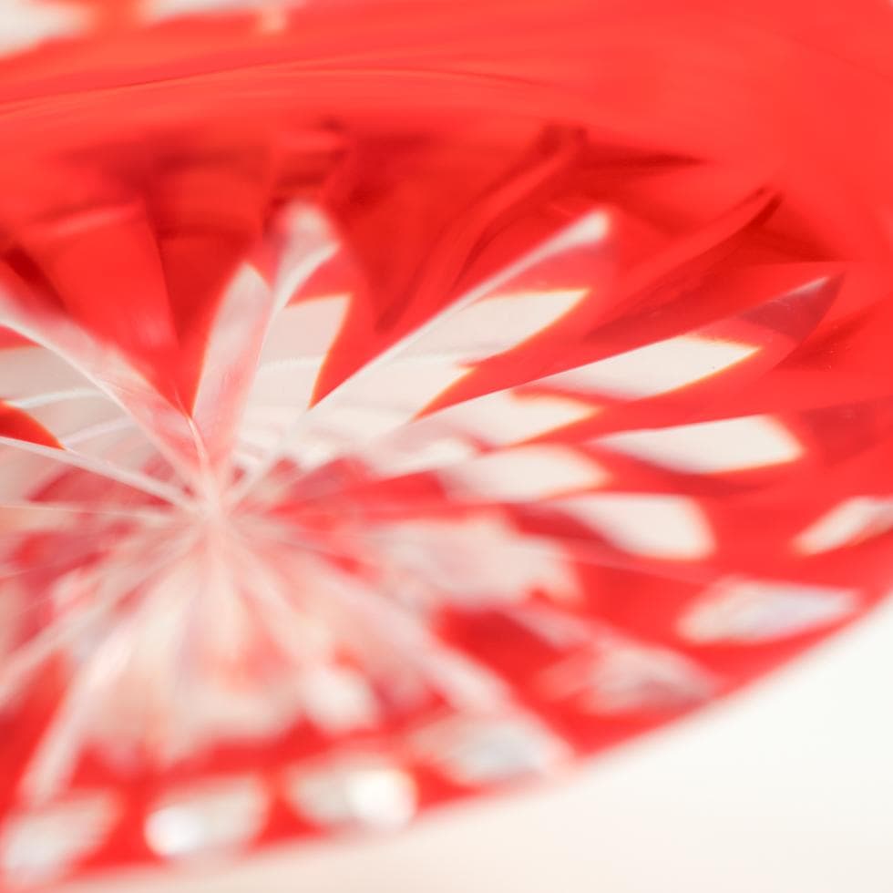 ボヘミアガラス 朱色 ボウル 32cm 花生け