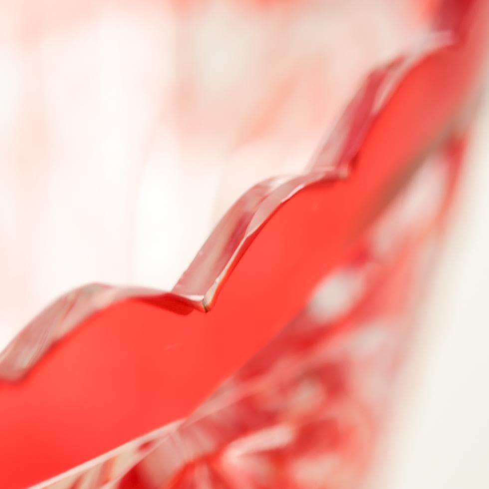 ボヘミアガラス 朱色 ボウル 32cm 花生け