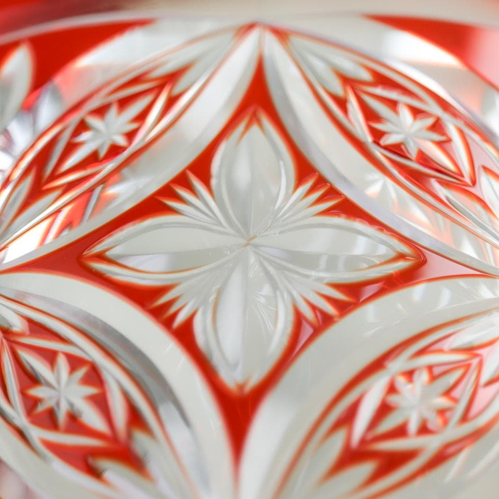 ボヘミアガラス 朱色 ボウル 32cm 花生け