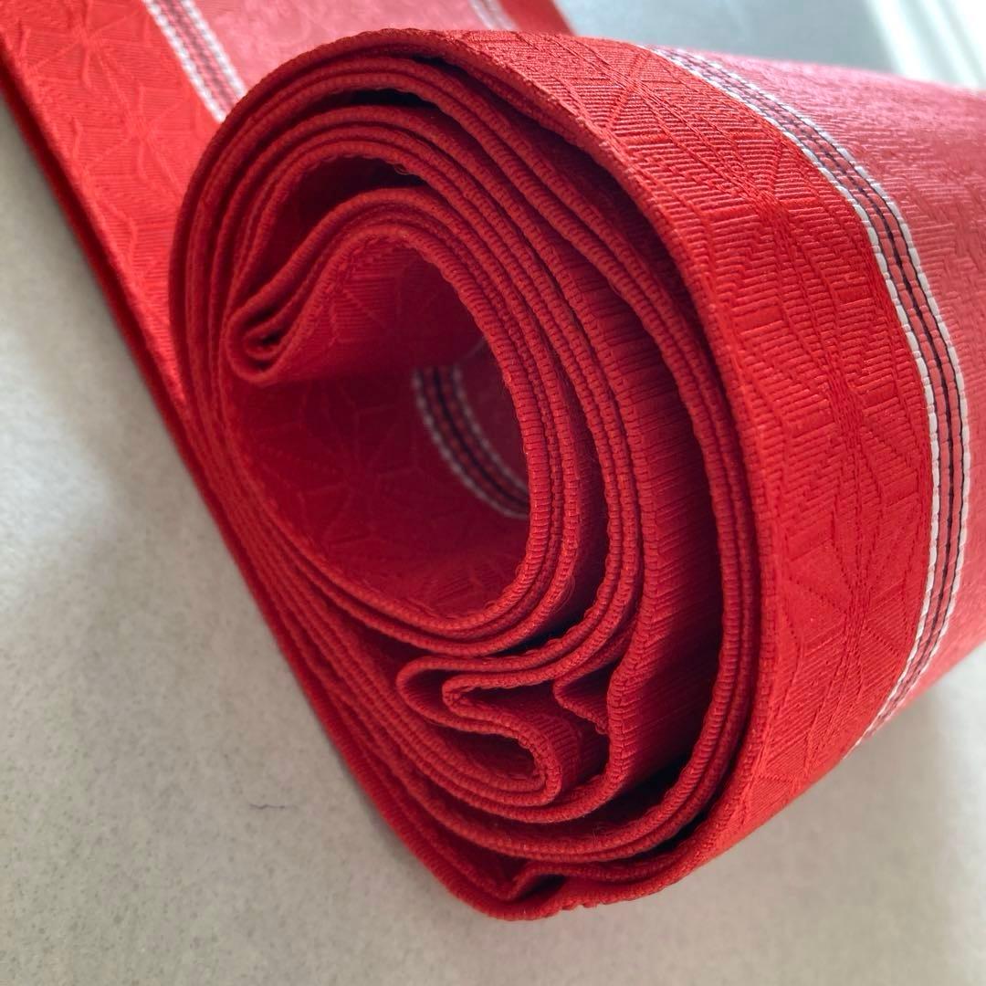 未使用　本場筑前博多織　半幅帯　織り出し縞模様・花模様　正絹　No.2-22