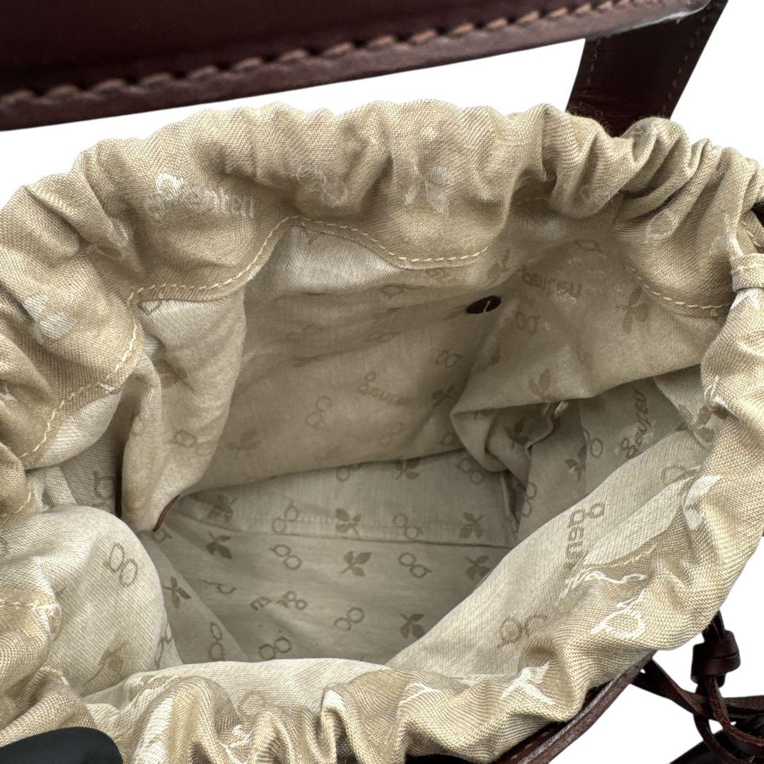 新品未使用 genten ゲンテン カットワーク ハンドバッグ 巾着付 茶 本革