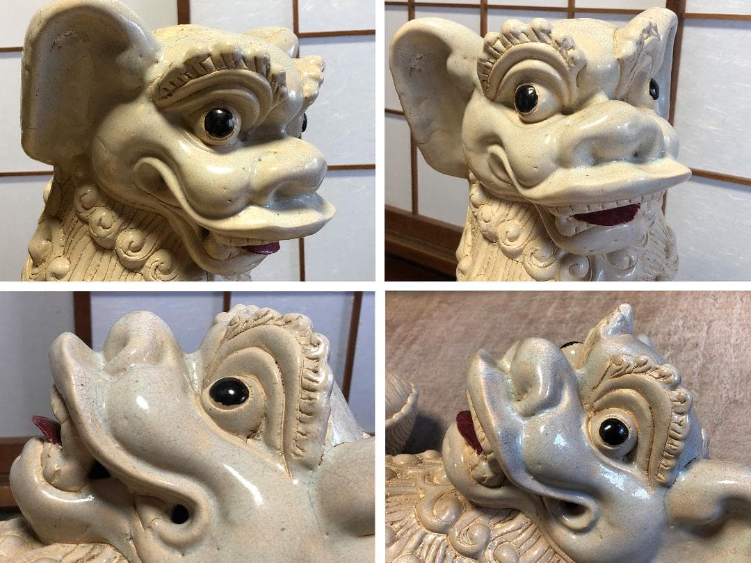 【 白獅子 】 大型　陶製玉獅子　献上上手　68ｃｍ 　19.6ｋｇ