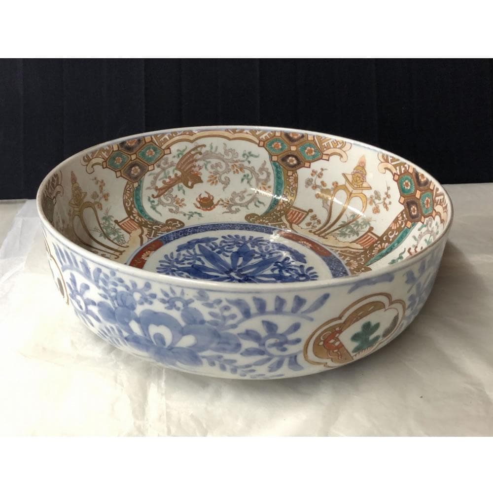 きなこ　e3002 古伊万里 色絵 鉢 径24.7cm 二重高台