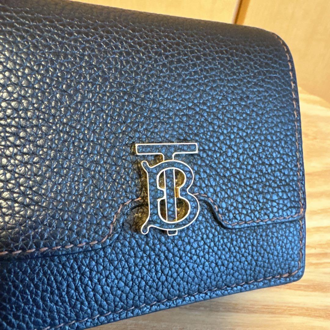 【未使用品】BURBERRY二つ折り財布 TBモノグラム ロゴ　ブラック　革