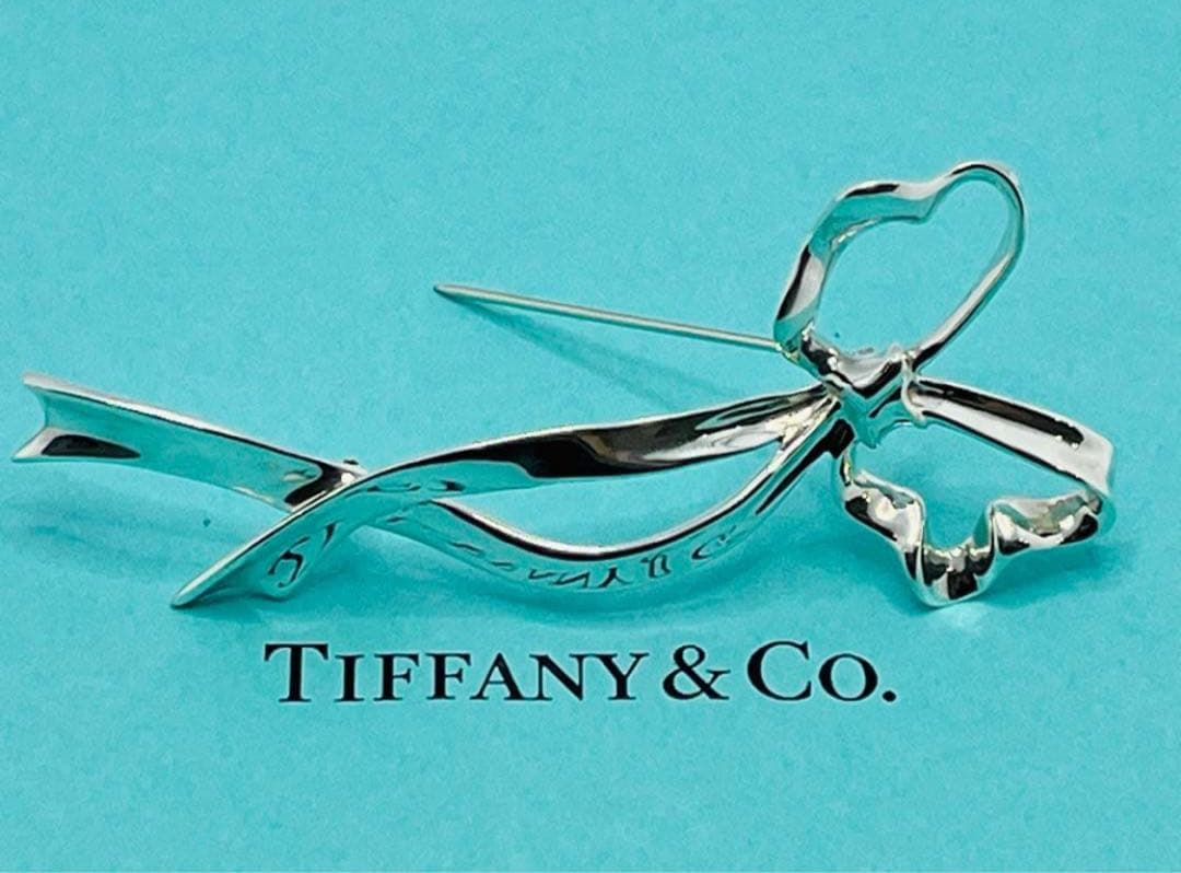 h405 美品　オールドティファニー　リボンボウ　ラージサイズ　ブローチ　925