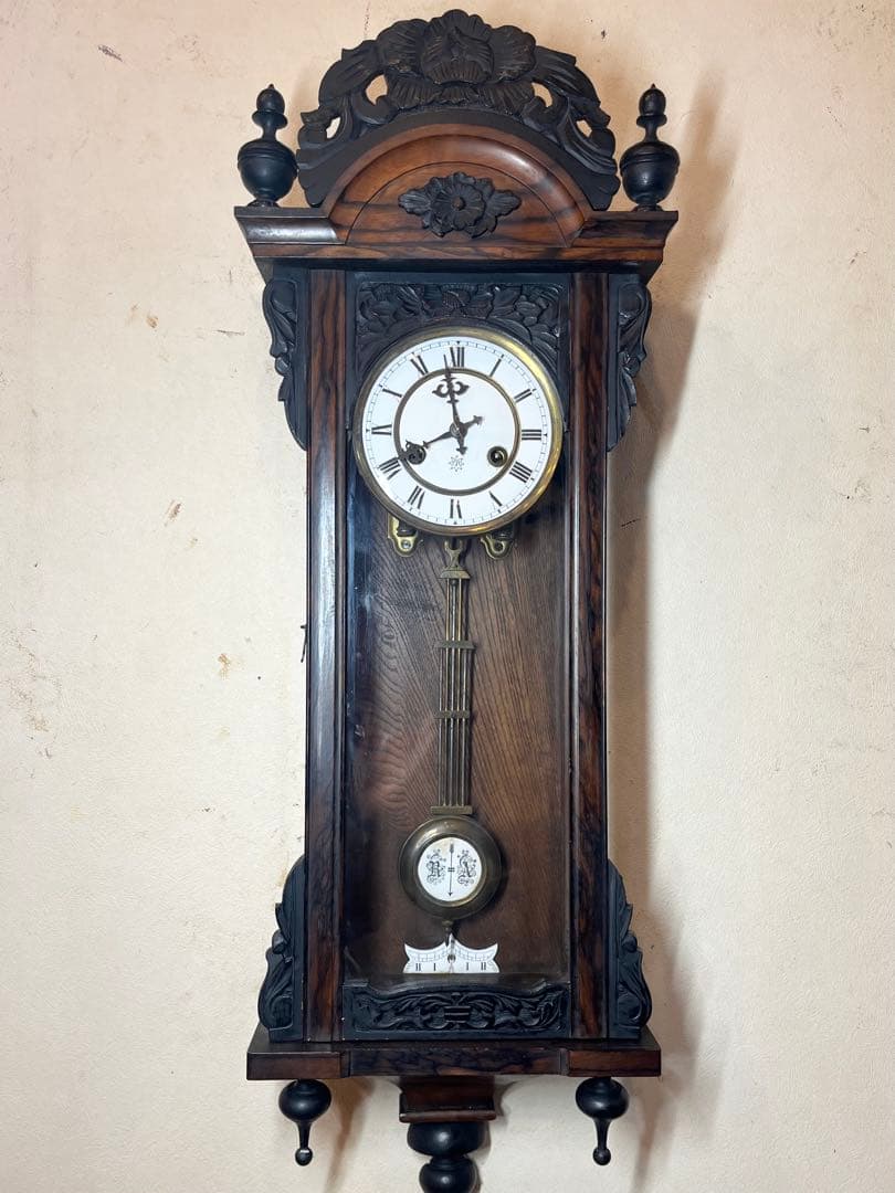 ユンハンス　黒柿　柱時計　古時計　振り子　レトロ　精工舎　ゼンマイ　アンティーク