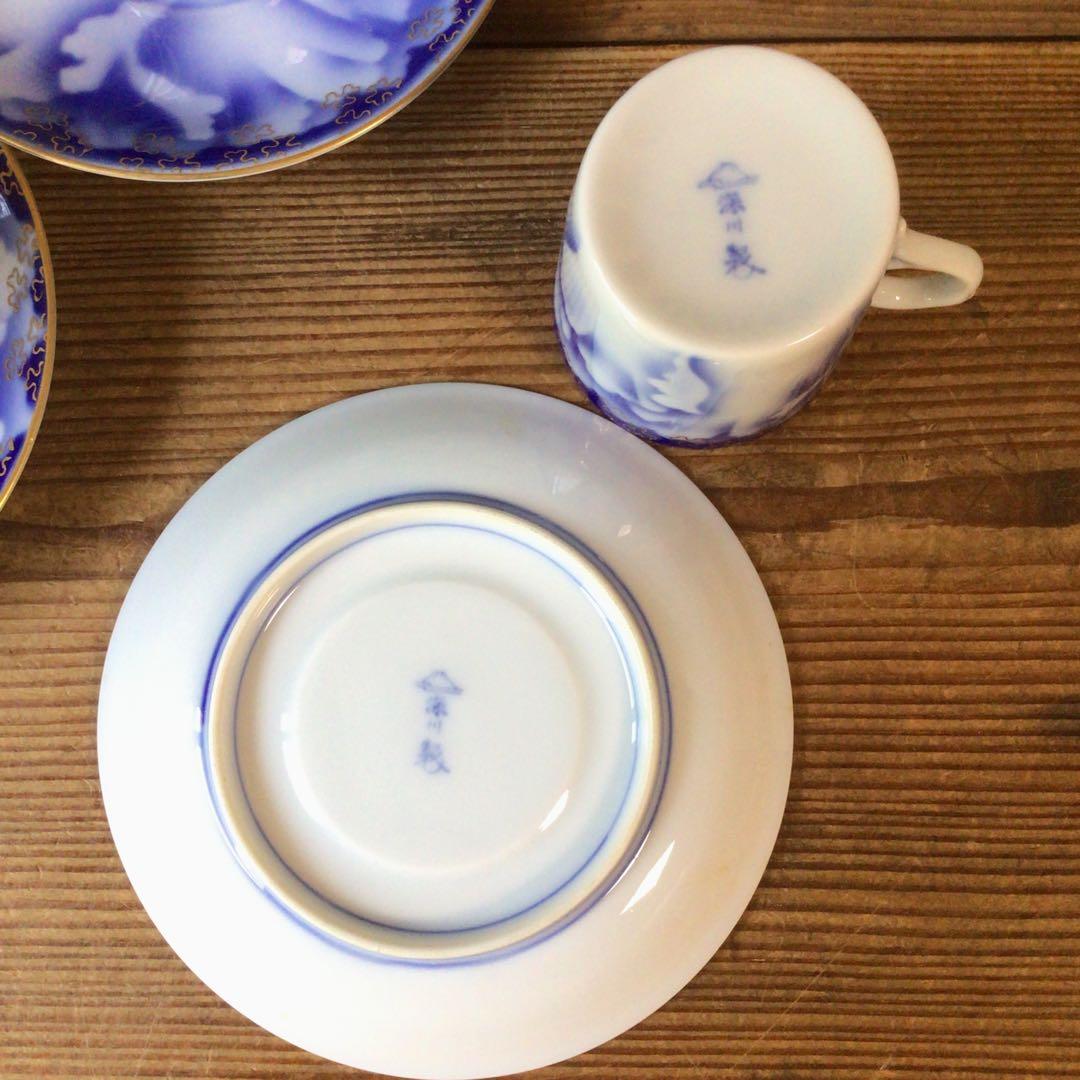 No4397 深川製　珈琲碗皿揃　牡丹金ミル　6客　共箱　有田焼　送料無料