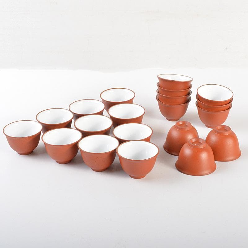 煎茶道具　紫砂　朱泥　内白釉　煎茶碗　20客まとめて　N　6670