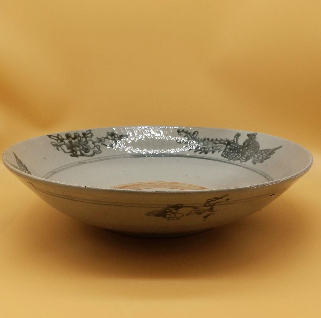 安南 染付 大皿 骨董 鳥と花