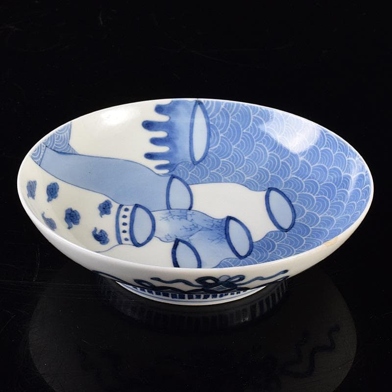 鍋島焼　藍鍋島　七壷文　五寸皿　時代箱付　V　R8047