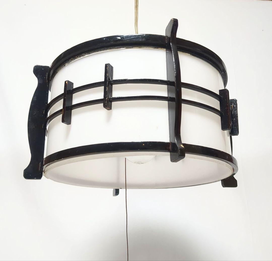 昭和レトロ　乳白ガラス　木枠ペンダントライト 電笠 　吊り照明　アンティーク