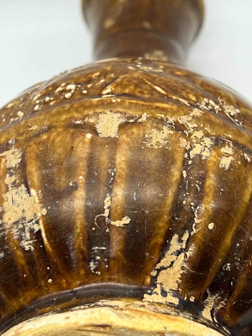 金～元時代　褐釉花草文花瓶　花入　花瓶　茶道具　香道具(B-63)