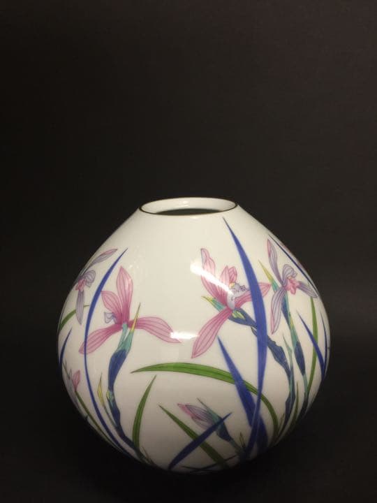 香蘭社色絵蘭花紋花瓶 花入れ