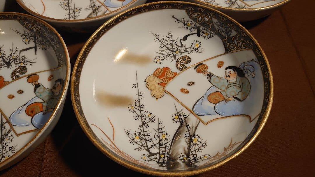 古九谷　九谷焼　なます皿　色絵　金襴手　宝の図　蔵出し　５客