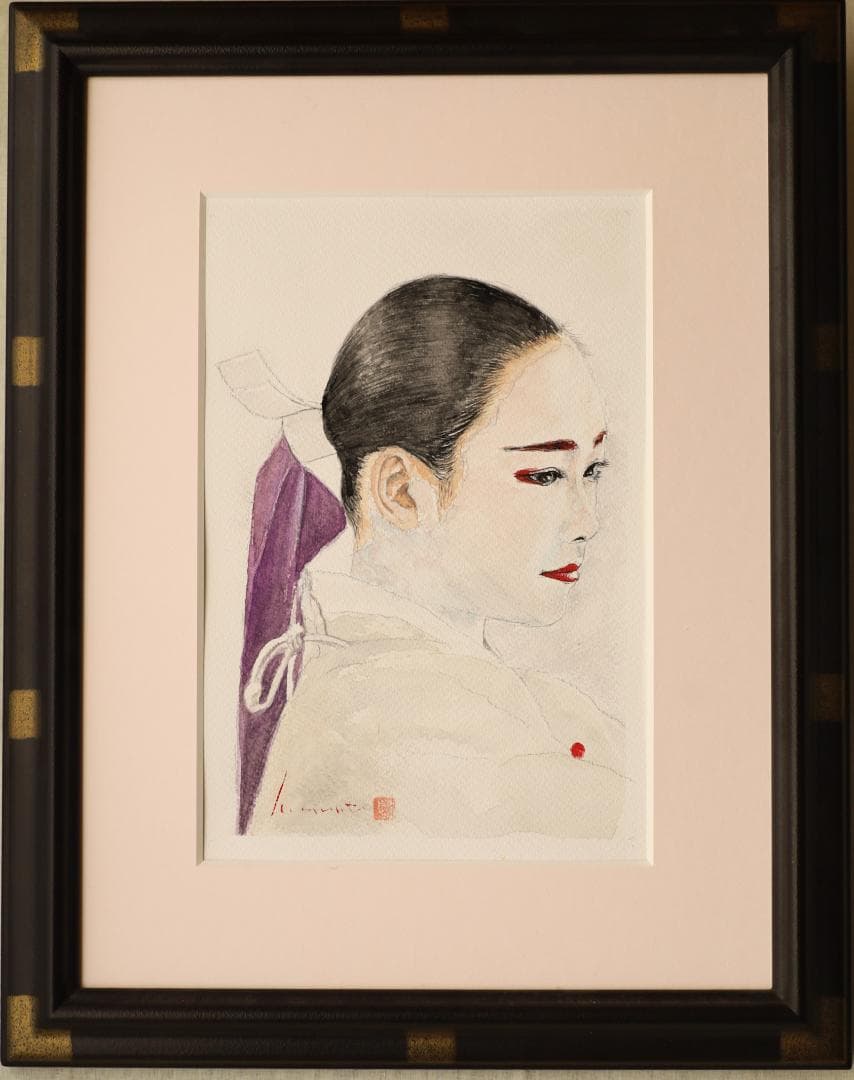 『瞳（まなざし）』　※京都の舞妓さん。　手描き1点物。（水彩防カビ保護ワニス済）