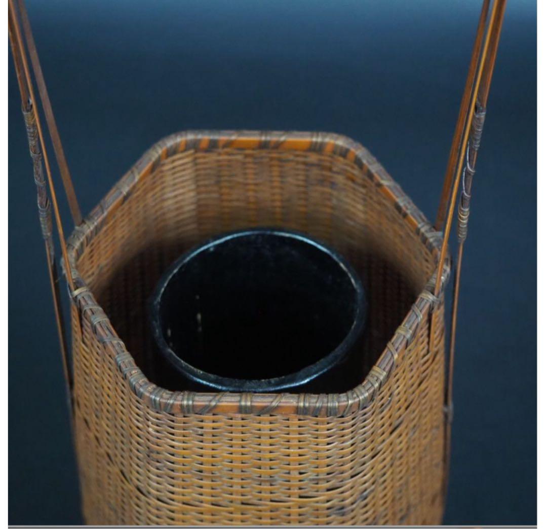 送料無料 伝統工芸士『森上 仁』作　竹細工　竹製花籠　花入れ　華道具茶道具