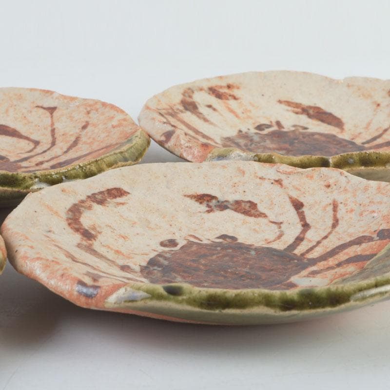 和食器　茶懐石　織部焼　蟹図　銘々皿　五客　C　9286