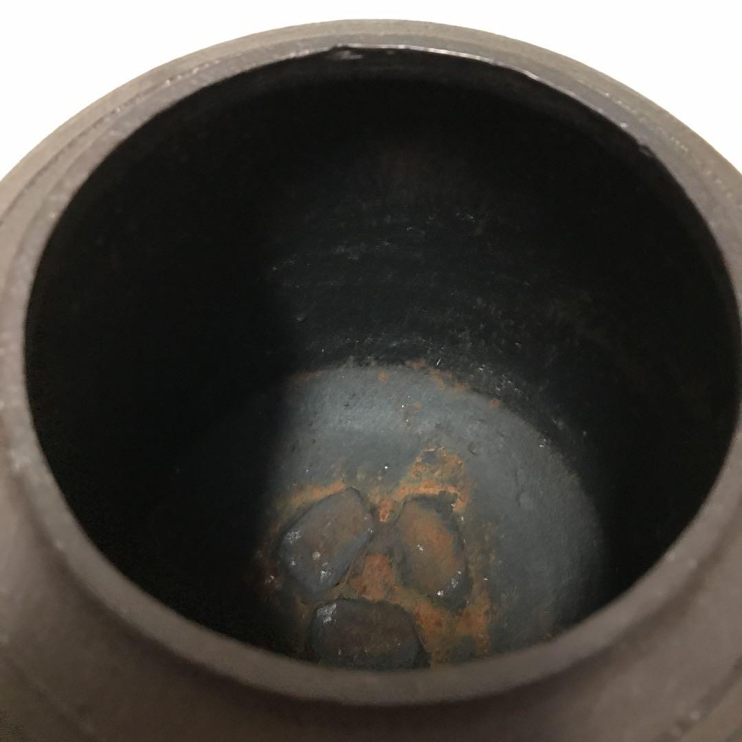 住吉地紋　筒釜　釜師　山本閑浄作　釜環付　お茶道具　鉄釜　古今和歌集　木箱入