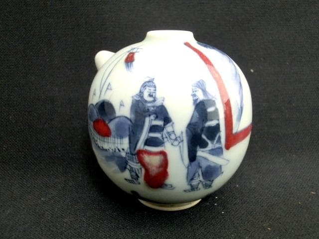 水滴■水差し「若深珍蔵」染付人物絵 唐人戦図 書道道具 水注 古玩 唐物 骨董■