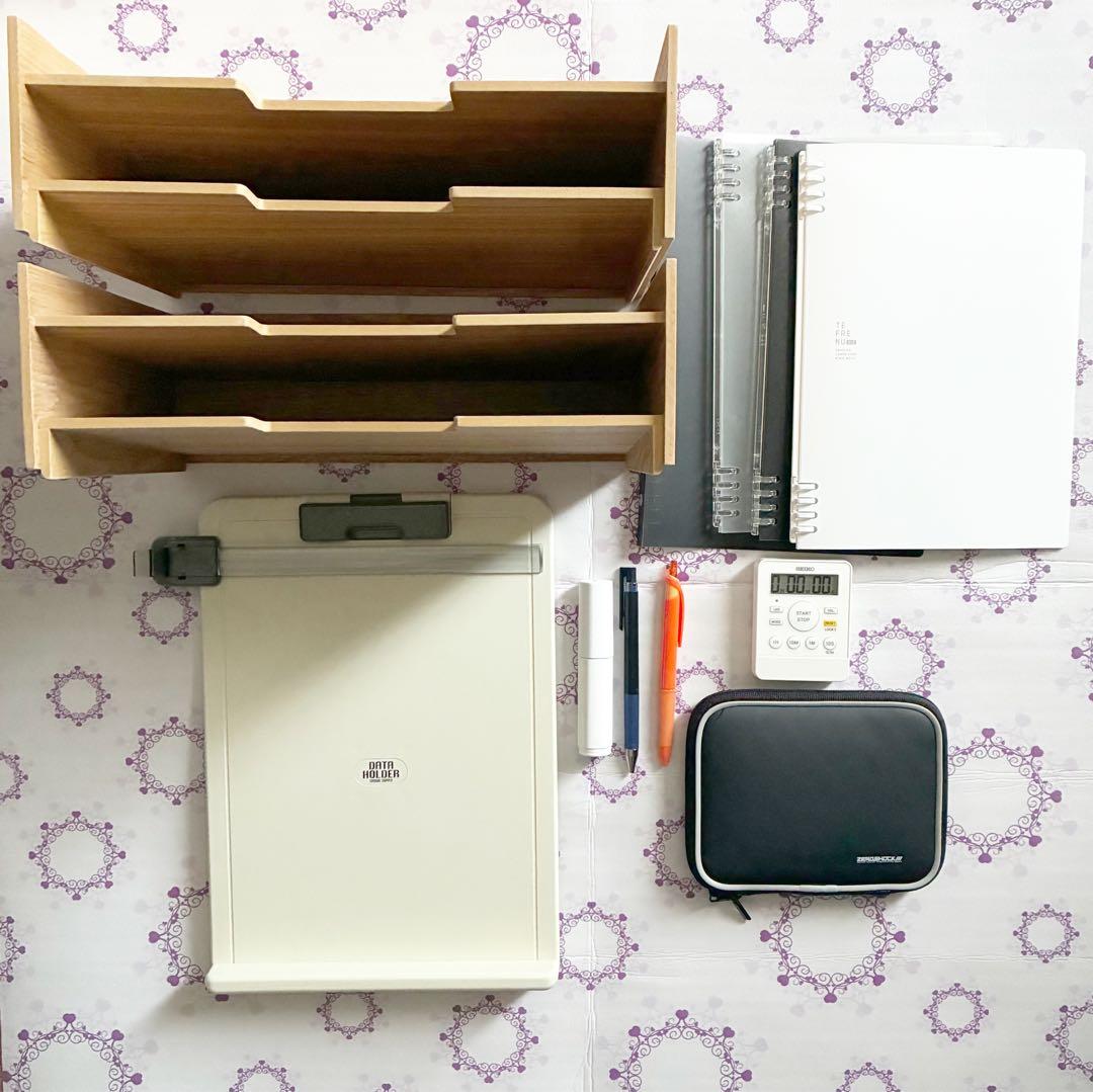 12点セット 木製書類整理トレー タイマー 文房具　バインダー