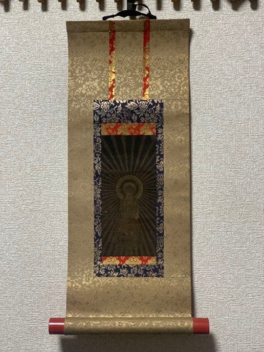 肉筆金粉　古仏画　絹本　仏画　掛け軸　仏壇　釈迦様　豪華仕上げ