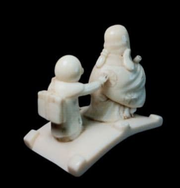 江戸時代 根付 「寿老人と唐子」 無銘