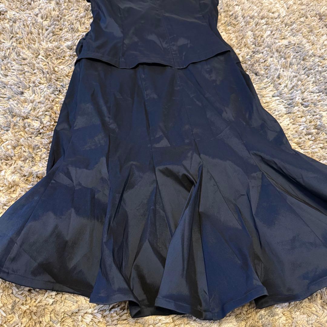 【TADASHI collection】黒の襟付きフレアパーティードレス