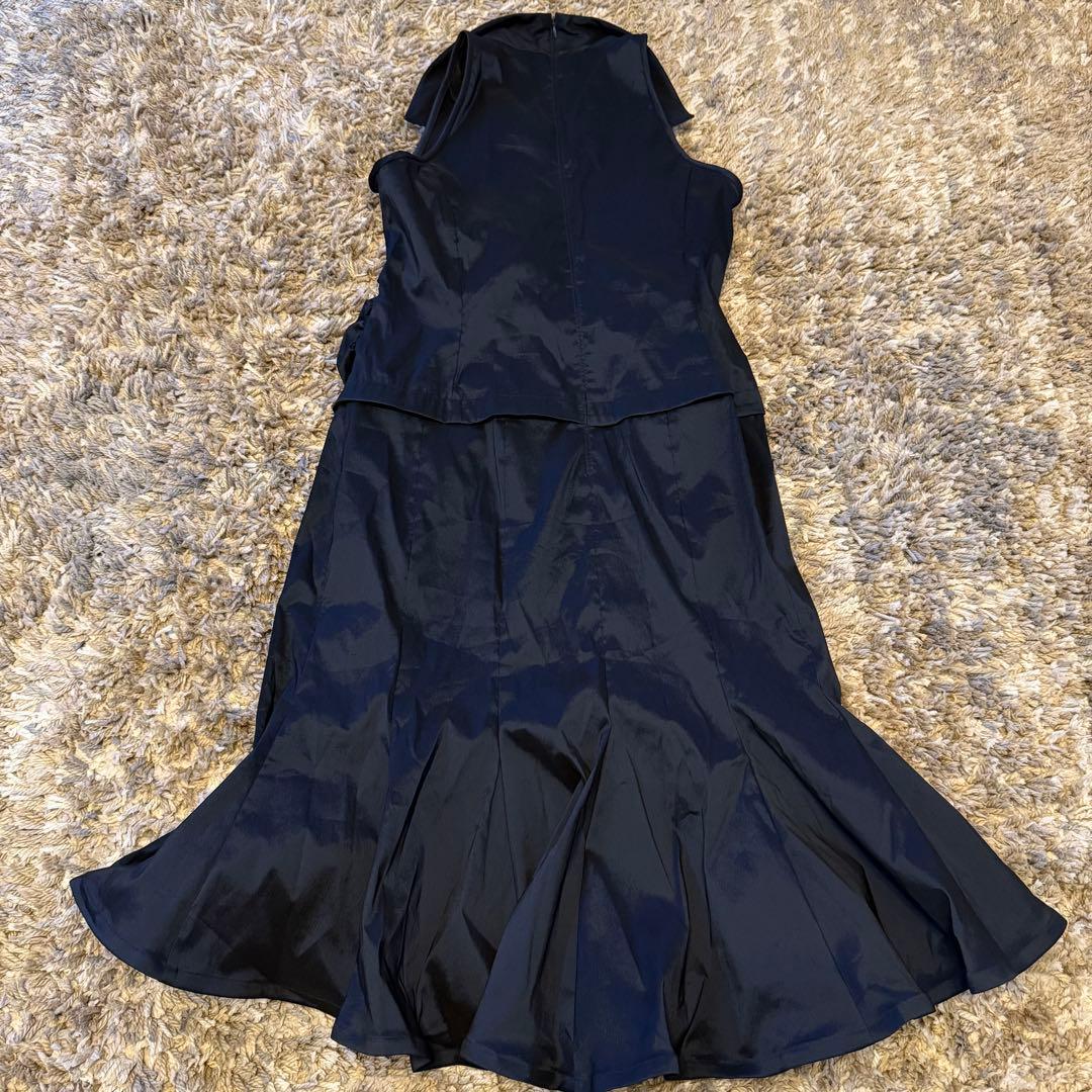 【TADASHI collection】黒の襟付きフレアパーティードレス