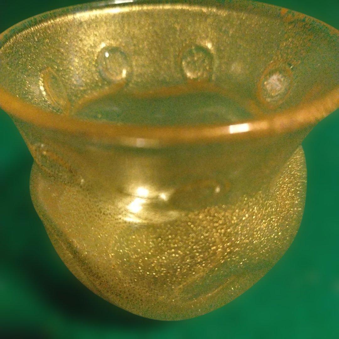 金色泡入りガラス茶器 木箱付き　岩田久利