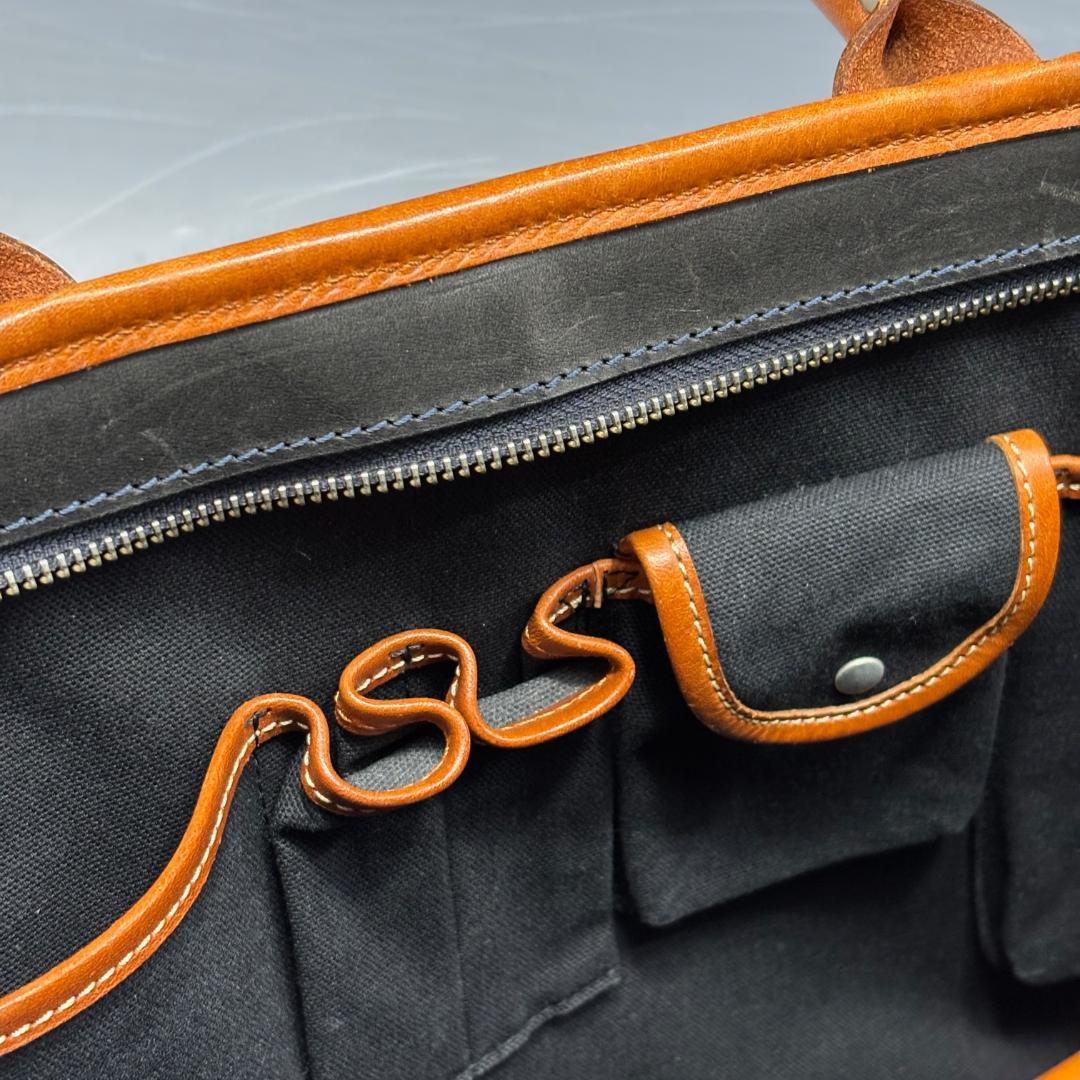 状態良【フェリージ本物】ブリーフケース/レザー/ブラック×ブラウン