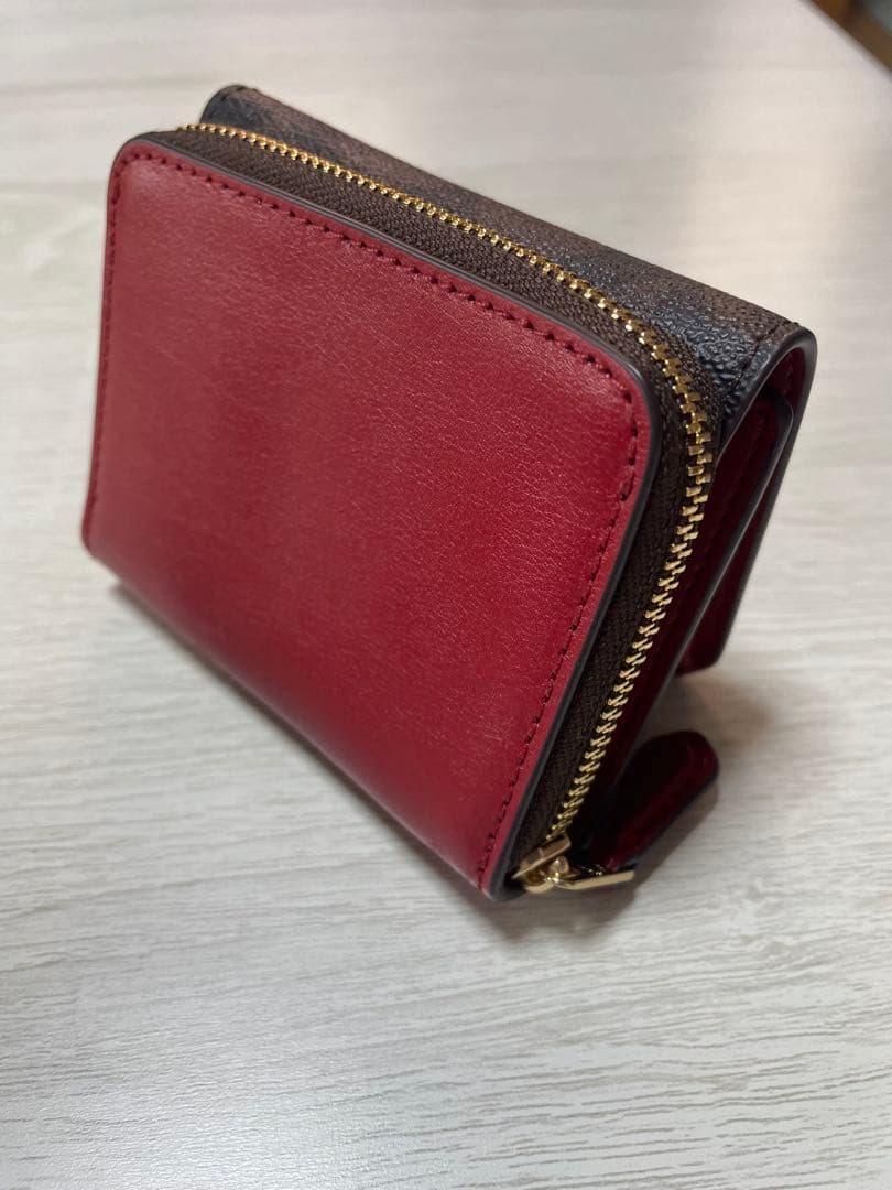 COACH 三つ折り財布 ブラウン/レッド