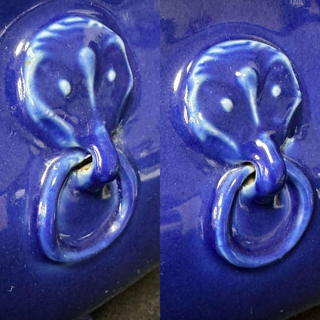 古美術 清 藍釉双耳花瓶　瑠璃釉　高さ約19.5cm 花入　中国美術