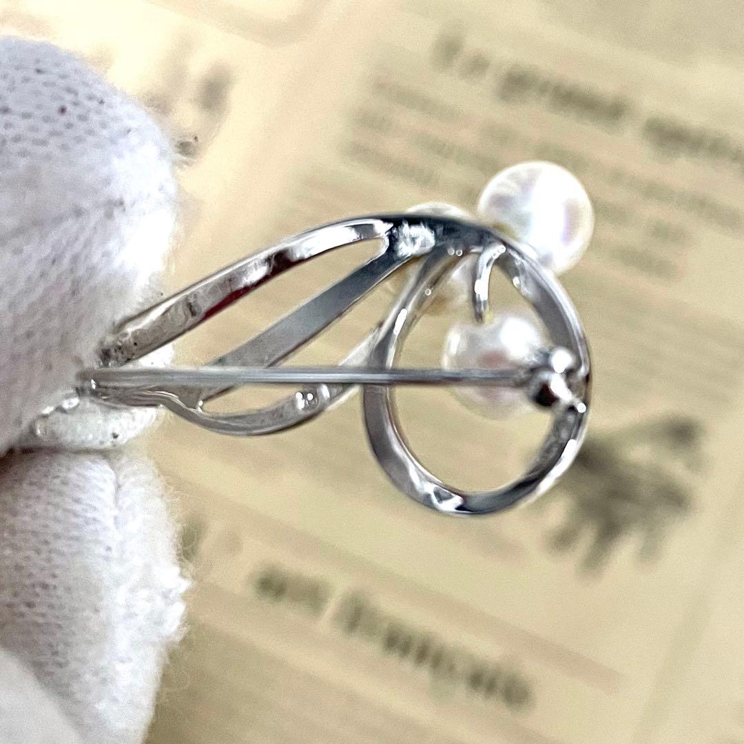 ミキモト パール 3連 シルバー ブローチ MIKIMOTO