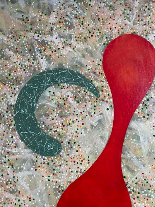 油絵　現代アート　Shu 朱　作者　あんどうまさひろ　油彩画