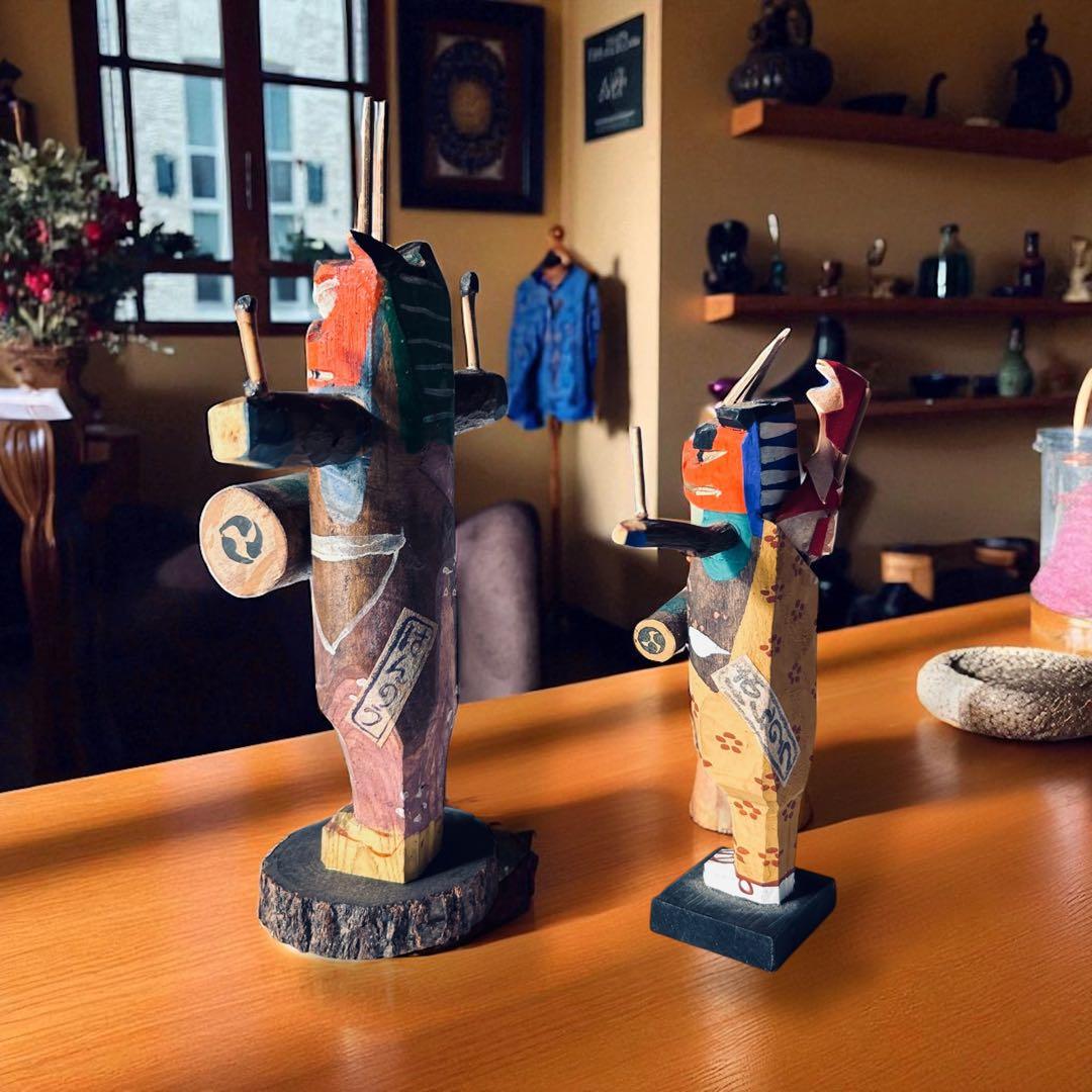 廃絶品 埼玉県飯能市 郷土玩具 大河原宏彰 丸木彫人形《獅子舞》 ×2 美楽堂