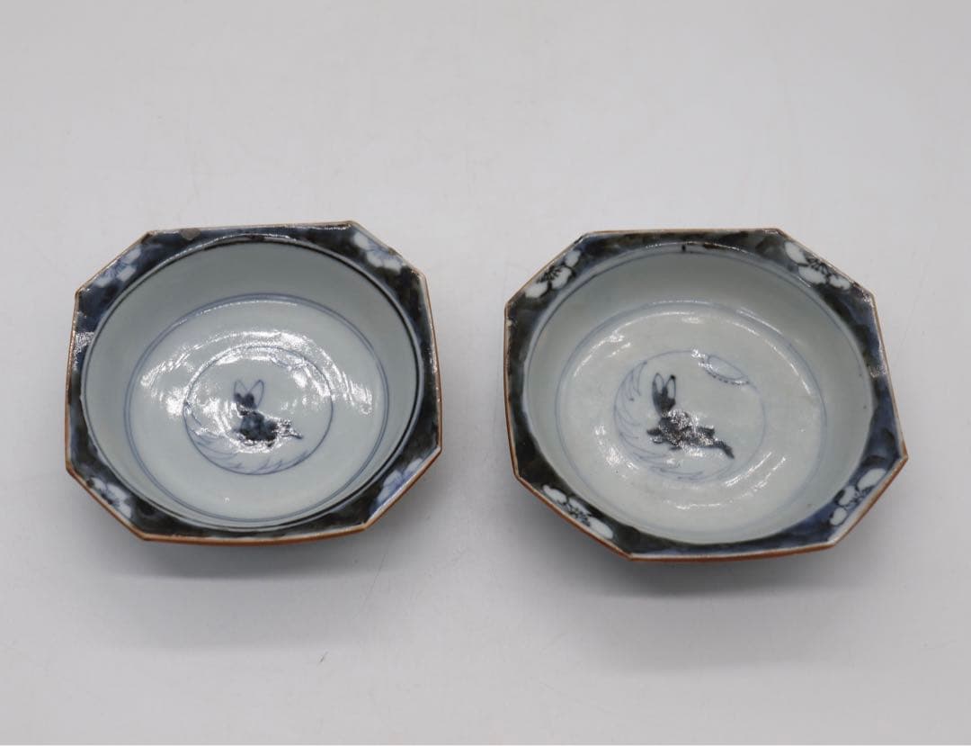 古伊万里　染付角鉢　兎　大明万暦年製銘　送料込み0322