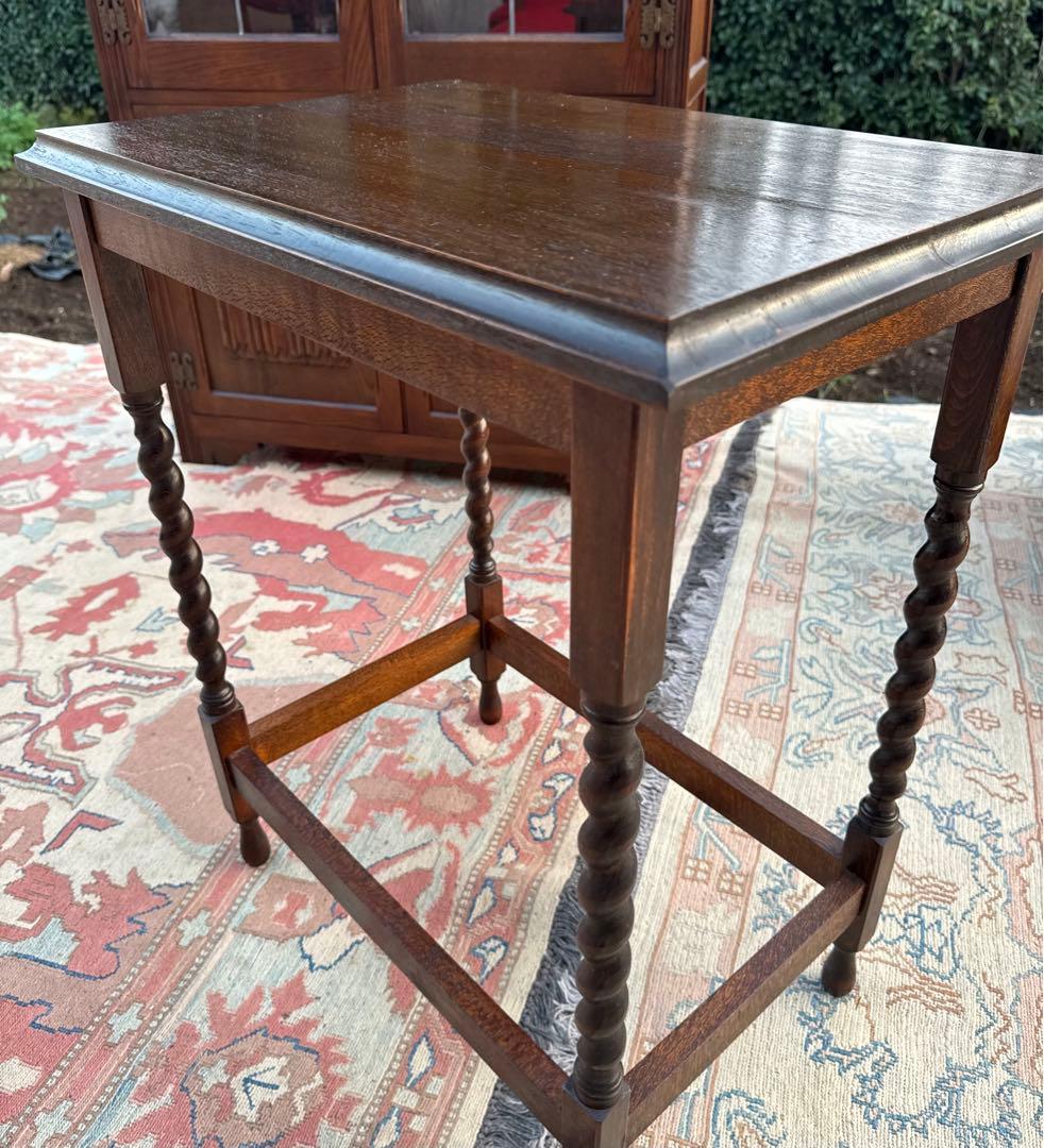 英国アンティーク ツイストレッグ サイドテーブル オーク材 花台 幅58cm