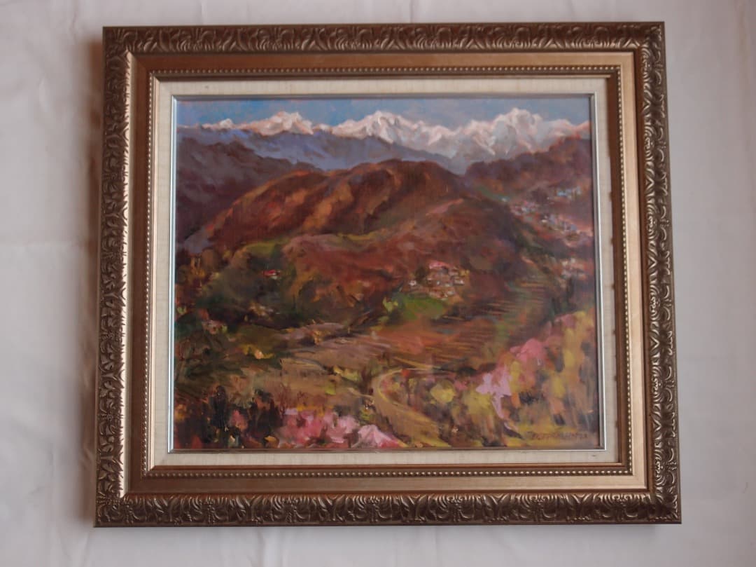 額装油絵「秋深し」寺島正人 作／荒安の里山風景／個展　F8