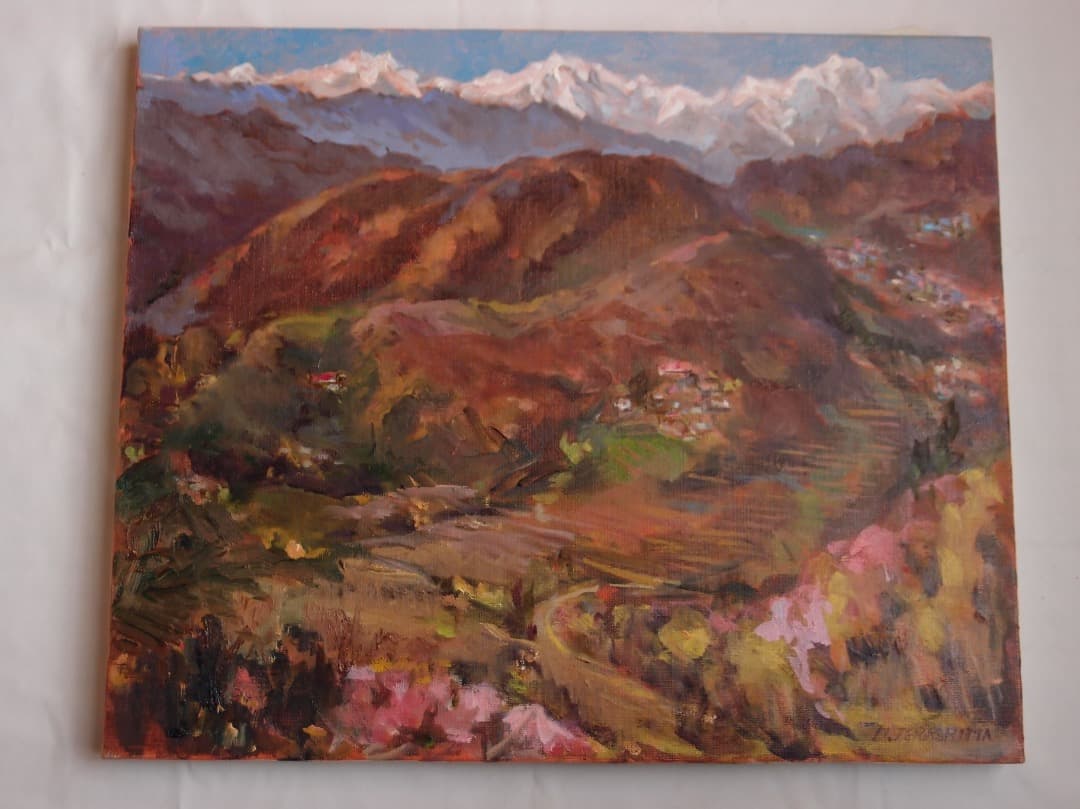 額装油絵「秋深し」寺島正人 作／荒安の里山風景／個展　F8