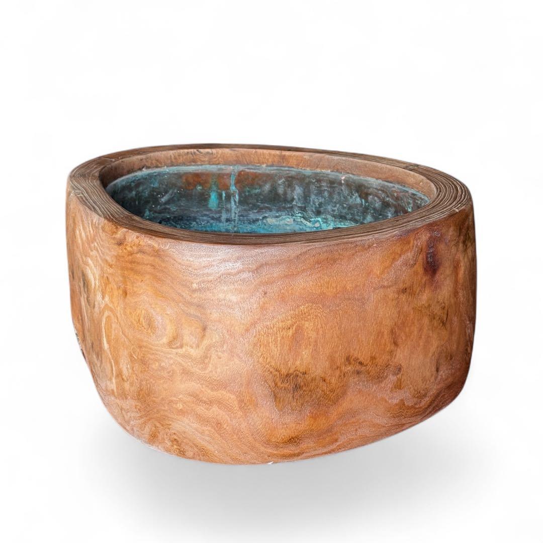 《美しい木肌》希少 美品 桐丸太 切り株 くり抜き火鉢 銅板落とし