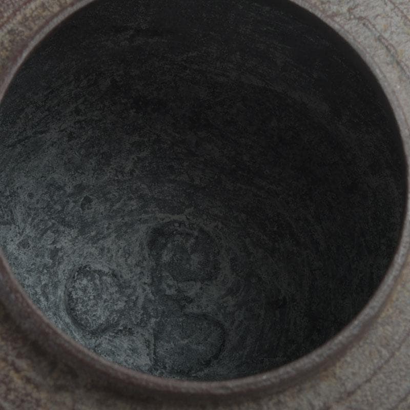 茶道具　釜師　菊池政光作　筋入平丸釜　共箱　V　9293A