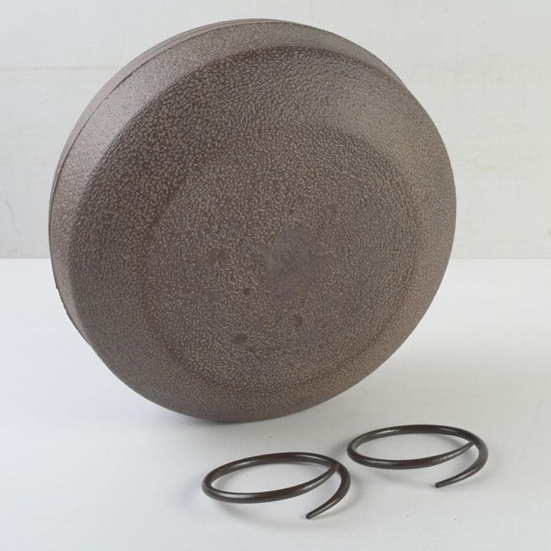 茶道具　釜師　菊池政光作　筋入平丸釜　共箱　V　9293A